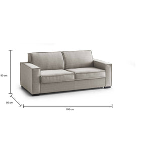 Divano Letto Alano, Divano a 2 posti, Made in Italy, SofÒ  Soggiorno con apertura girevole, in tessuto imbottito, con Braccioli standard, cm 180x95h90, Tortora