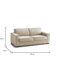 Divano Letto Alk, Divano a 2 posti, Made in Italy, SofÒ  Soggiorno con apertura girevole, in tessuto imbottito, con Braccioli slim, cm 160x95h90, Beige