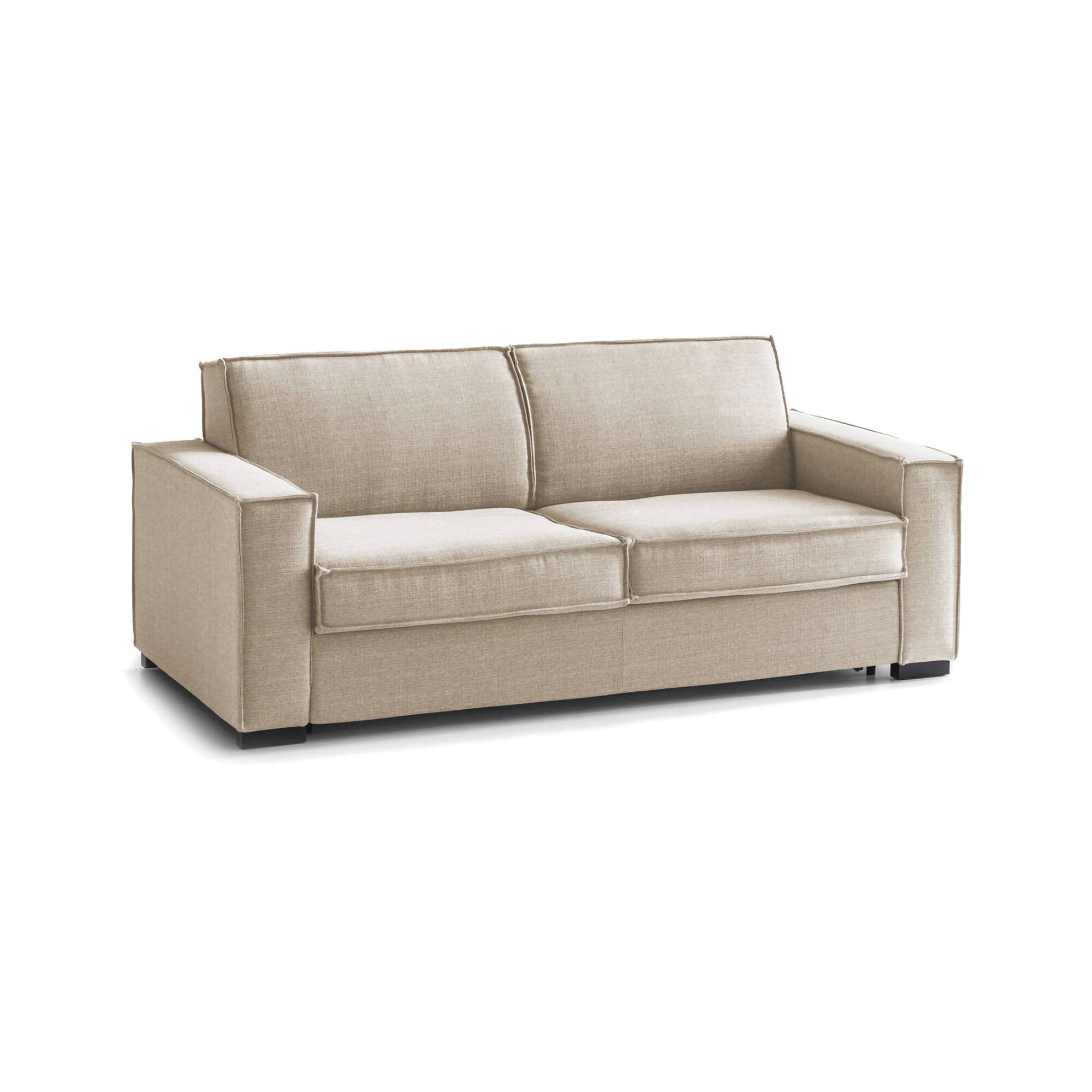 Divano Letto Alk, Divano a 2 posti, Made in Italy, SofÒ  Soggiorno con apertura girevole, in tessuto imbottito, con Braccioli slim, cm 160x95h90, Beige