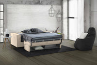 Divano Letto Alisa, Divano a 2 posti Large, Made in Italy, SofÒ  Soggiorno con apertura girevole, in tessuto imbottito, con Braccioli slim, cm 180x95h90, Beige