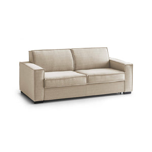Divano Letto Alisa, Divano a 2 posti Large, Made in Italy, SofÒ  Soggiorno con apertura girevole, in tessuto imbottito, con Braccioli slim, cm 180x95h90, Beige