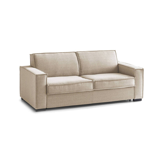 Divano Letto Adalberto, Divano a 3 posti, Made in Italy, SofÒ  Soggiorno con apertura girevole, in tessuto imbottito, con Braccioli slim, cm 200x95h90, Beige