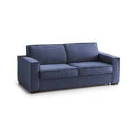 Divano Letto Alk, Divano a 2 posti, 100% Made in Italy, SofÒ  Soggiorno con apertura girevole, in tessuto imbottito, con Braccioli slim, Cm 160x95h90, Blu