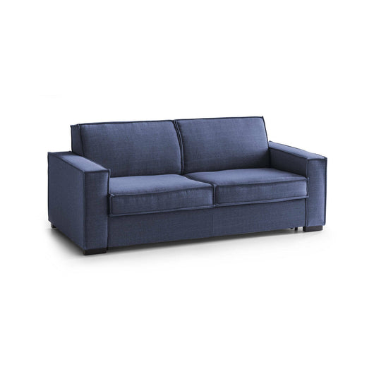 Divano Letto Alisa, Divano a 2 posti Large, Made in Italy, SofÒ  Soggiorno con apertura girevole, in tessuto imbottito, con Braccioli slim, cm 180x95h90, Blu