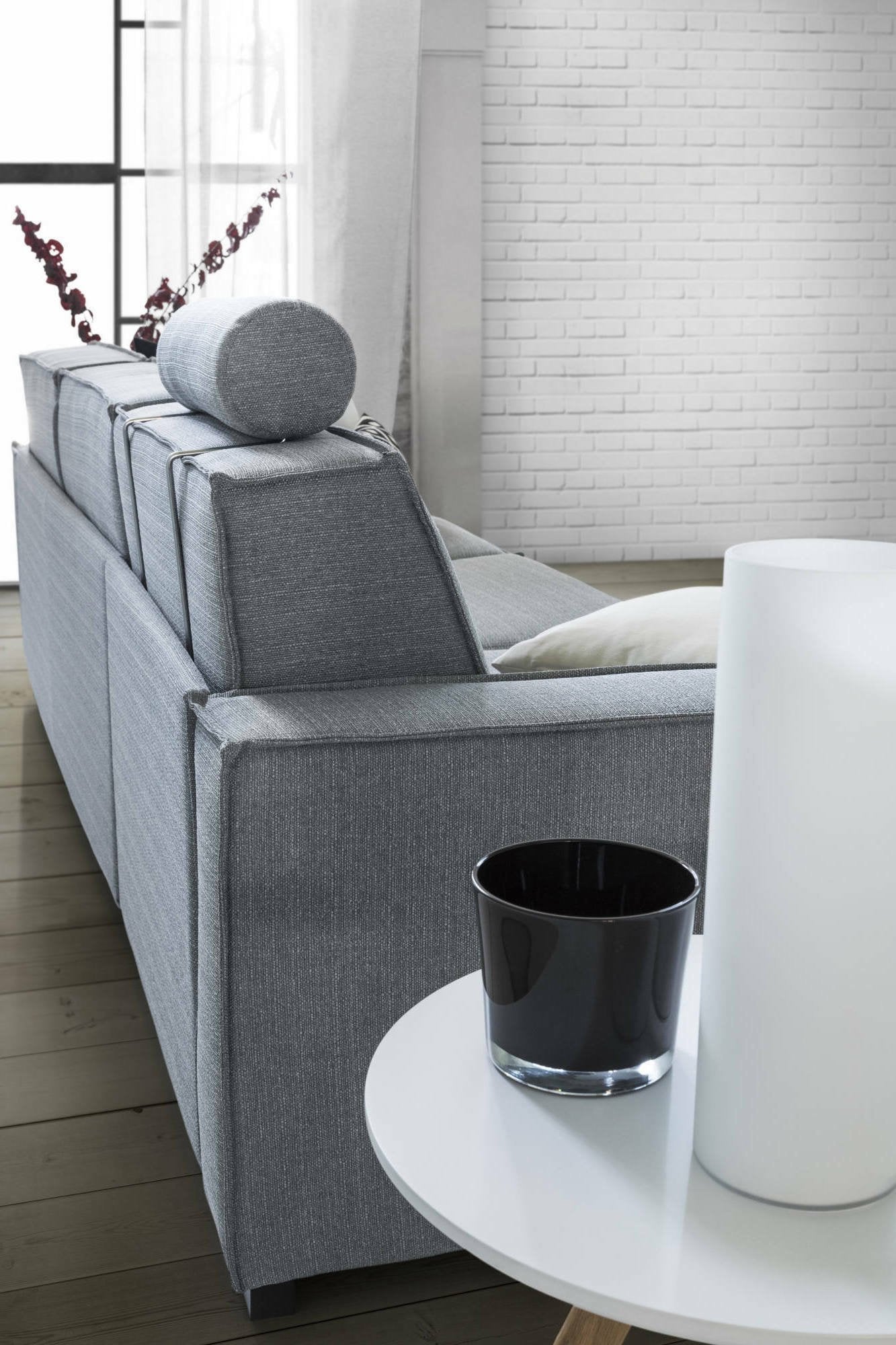 Divano Letto Alisa, Divano a 2 posti Large, Made in Italy, SofÒ  Soggiorno con apertura girevole, in tessuto imbottito, con Braccioli slim, cm 180x95h90, Grigio