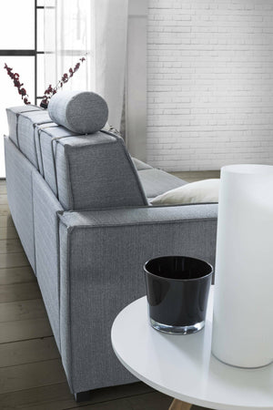 Divano Letto Alisa, Divano a 2 posti Large, Made in Italy, SofÒ  Soggiorno con apertura girevole, in tessuto imbottito, con Braccioli slim, cm 180x95h90, Grigio