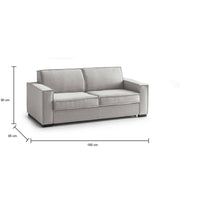 Divano Letto Alisa, Divano a 2 posti Large, Made in Italy, SofÒ  Soggiorno con apertura girevole, in tessuto imbottito, con Braccioli slim, cm 180x95h90, Grigio