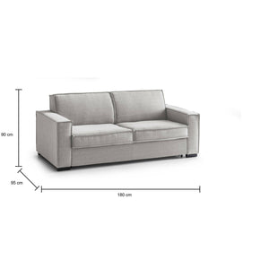 Divano Letto Alisa, Divano a 2 posti Large, Made in Italy, SofÒ  Soggiorno con apertura girevole, in tessuto imbottito, con Braccioli slim, cm 180x95h90, Grigio