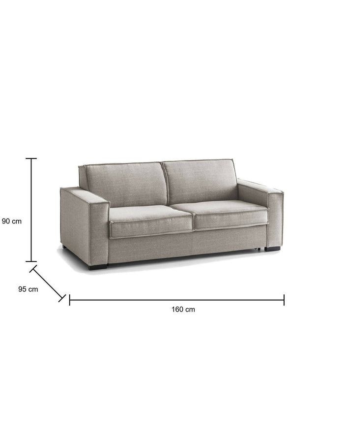 Divano Letto Alk, Divano a 2 posti, Made in Italy, SofÒ  Soggiorno con apertura girevole, in tessuto imbottito, con Braccioli slim, cm 160x95h90, Tortora