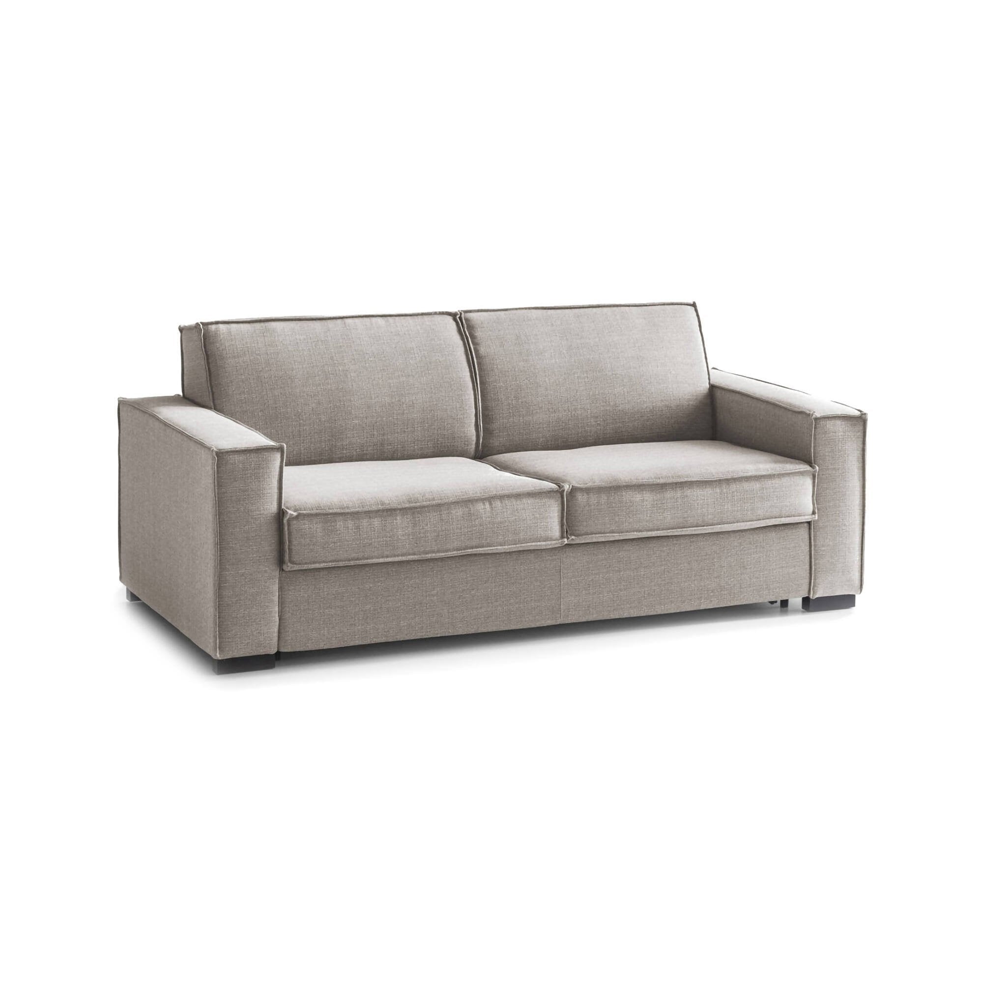 Divano Letto Alk, Divano a 2 posti, Made in Italy, SofÒ  Soggiorno con apertura girevole, in tessuto imbottito, con Braccioli slim, cm 160x95h90, Tortora