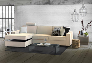 Divano Letto Allaida, Divano ad angolo, Made in Italy, SofÒ  con apertura girevole, Penisola contenitore Sinistra, con Braccioli standard, cm 280x95h90, Beige