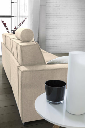 Divano Letto Allaida, Divano ad angolo, Made in Italy, SofÒ  con apertura girevole, Penisola contenitore Sinistra, con Braccioli standard, cm 280x95h90, Beige