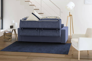 Divano Letto Allaida, Divano ad angolo, Made in Italy, SofÒ  con apertura girevole, Penisola contenitore Sinistra, con Braccioli standard, cm 280x95h90, Blu