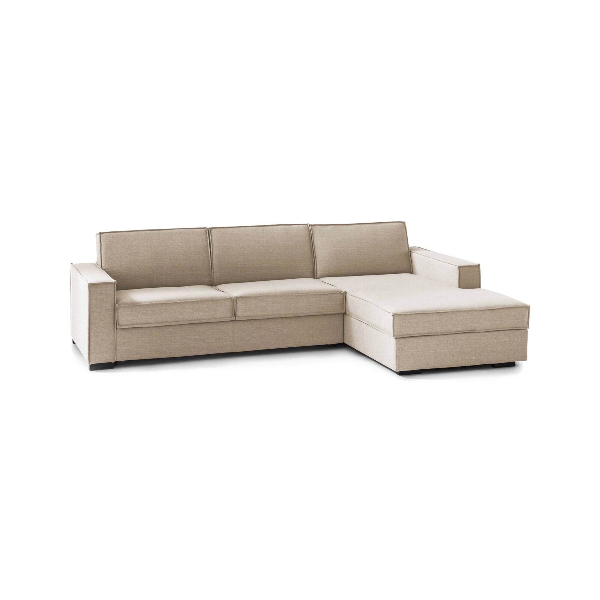 Afar, Divano Letto con Penisola Sfoderabile Made in Italy, 260x95 cm Beige