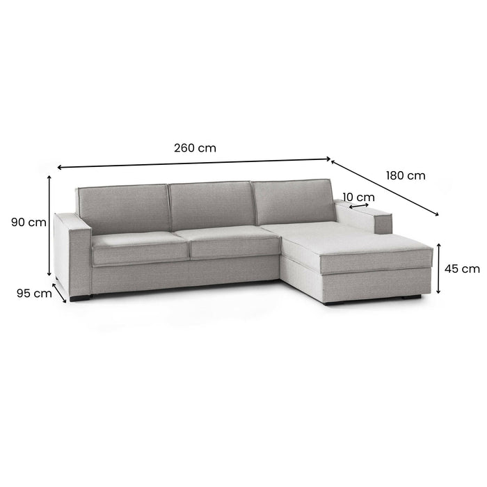 Afar, Divano Letto con Penisola Sfoderabile Made in Italy, 260x95 cm Grigio