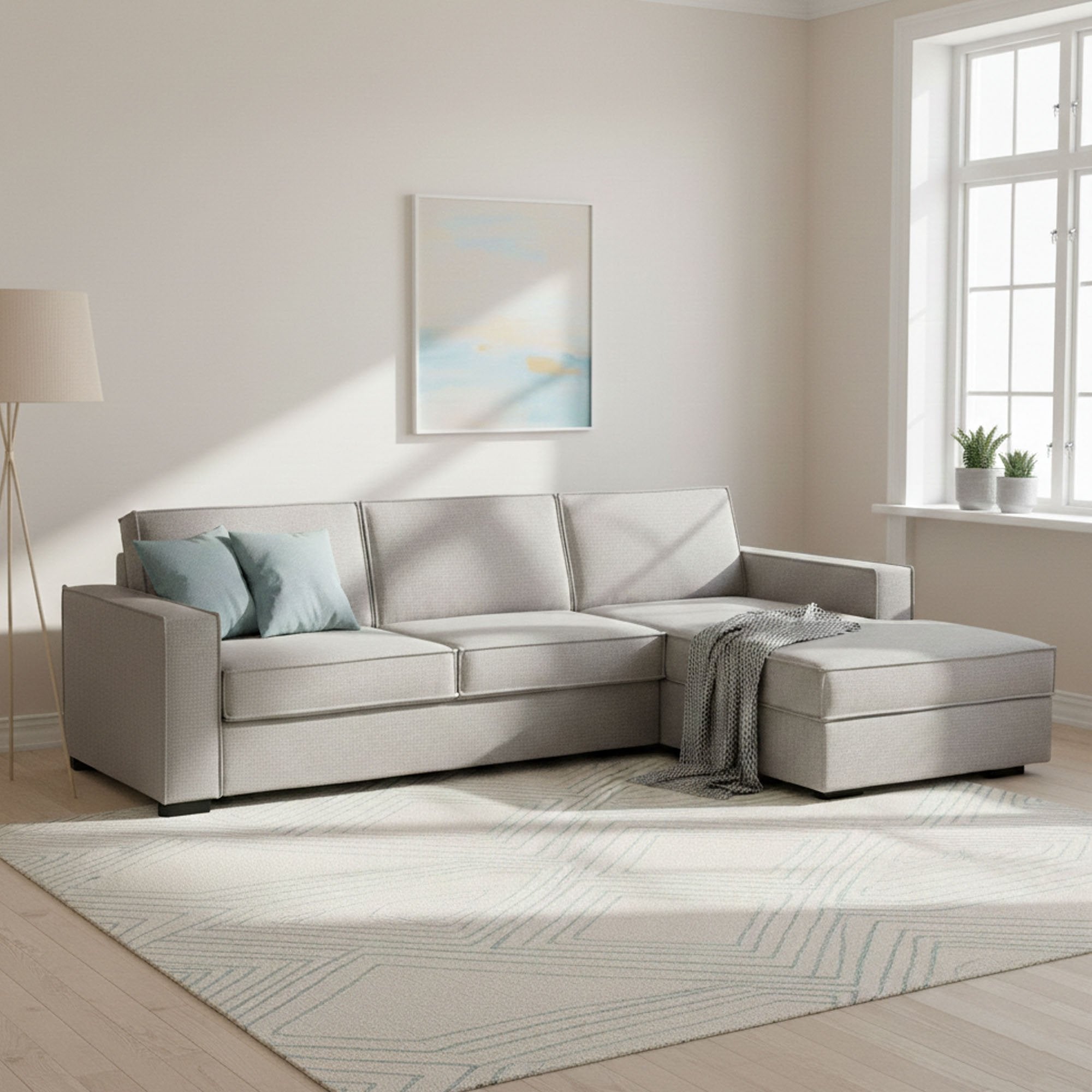 Afar, Divano Letto con Penisola Sfoderabile Made in Italy, 260x95 cm Grigio