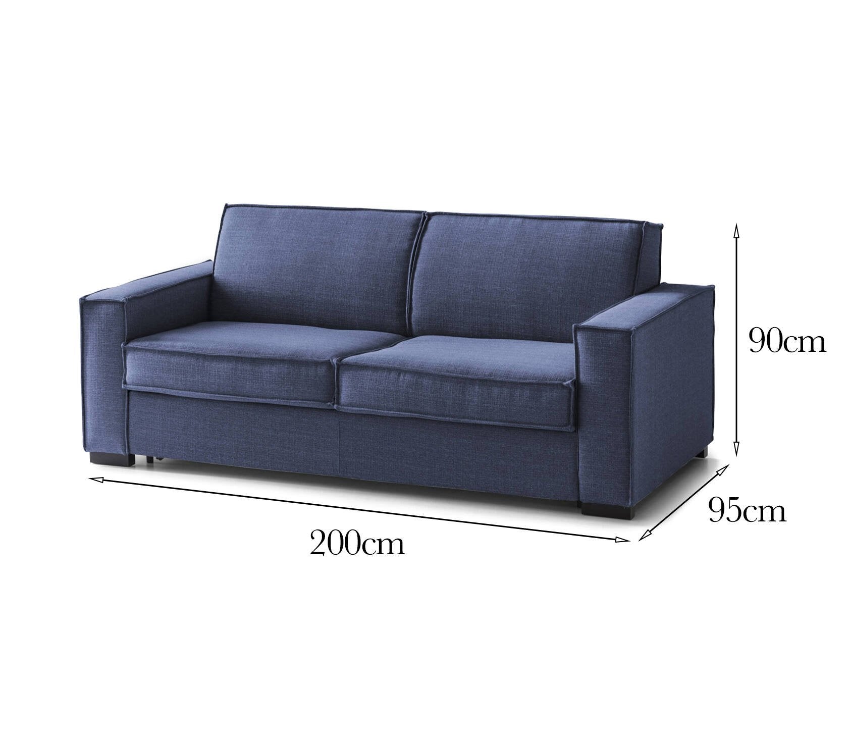 Divano fisso Eletta, Divano a 2 posti Large, Made in Italy, SofÒ  Soggiorno in tessuto, con Braccioli standard, cm 200x95h90, Blu