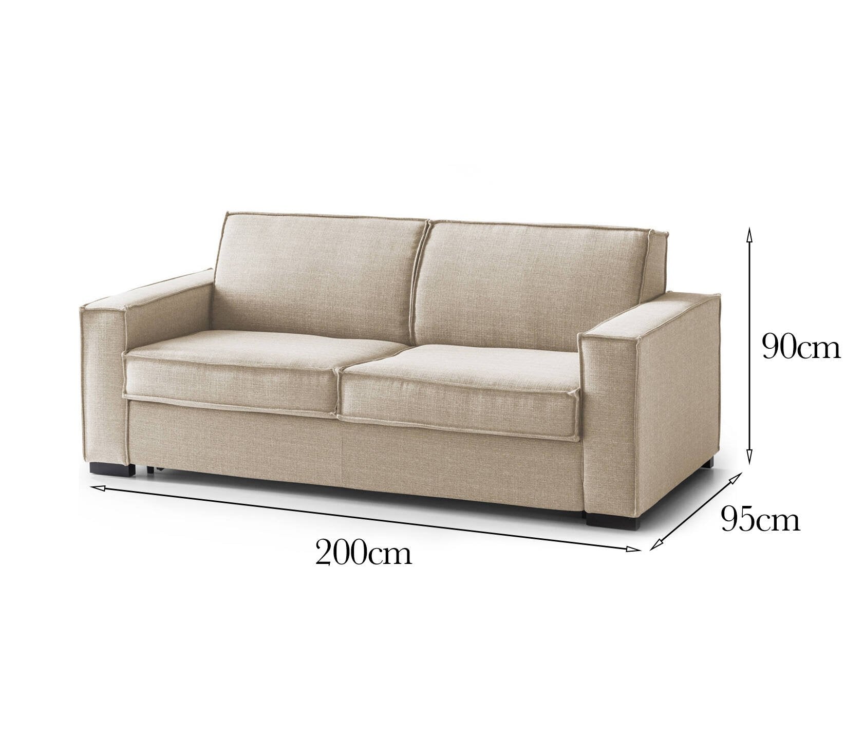 Divano fisso Abernathy, Divano a 3 posti, Made in Italy, SofÒ  Soggiorno in tessuto, con Braccioli slim, cm 200x95h90, Beige