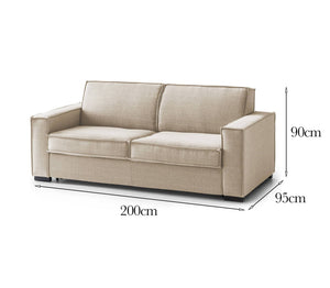 Divano fisso Abernathy, Divano a 3 posti, Made in Italy, SofÒ  Soggiorno in tessuto, con Braccioli slim, cm 200x95h90, Beige