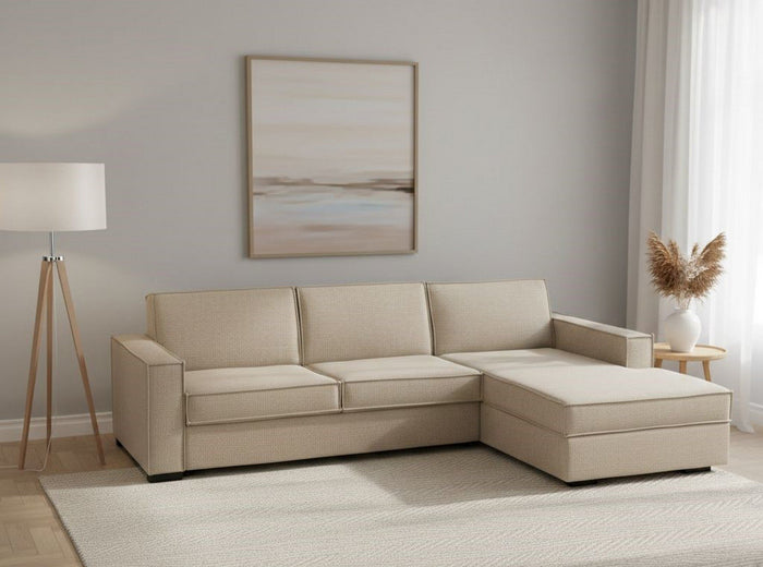 Ametrino, Divano Fisso con Penisola Sfoderabile Made in Italy, 280x95 cm Beige