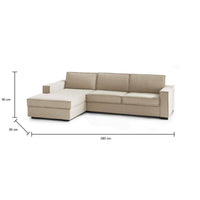 Divano fisso Anila, Divano ad angolo, Made in Italy, SofÒ  Soggiorno con, penisola contenitore Sinistra, con Braccioli standard, cm 280x95h90, Beige