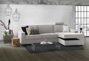 Divano fisso Ametrino, Divano ad angolo, Made in Italy, SofÒ  Soggiorno con, penisola contenitore Destra, con Braccioli standard, cm 280x95h90, Grigio