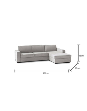 Divano fisso Ametrino, Divano ad angolo, Made in Italy, SofÒ  Soggiorno con, penisola contenitore Destra, con Braccioli standard, cm 280x95h90, Grigio