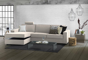 Divano fisso Anila, Divano ad angolo, Made in Italy, SofÒ  Soggiorno con, penisola contenitore Sinistra, con Braccioli standard, cm 280x95h90, Tortora