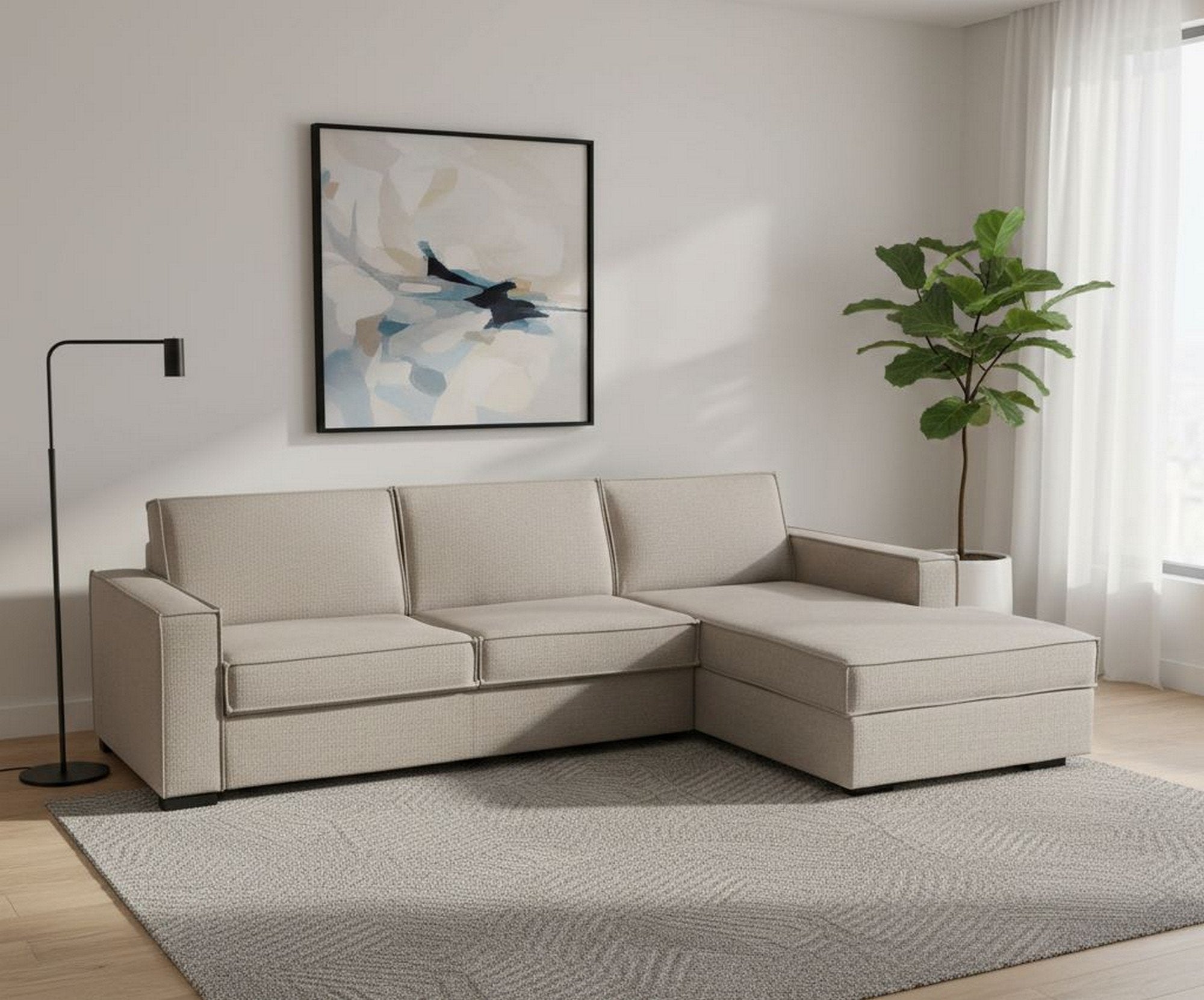 Assobasso, Divano Fisso con Penisola Sfoderabile Made in Italy, 260x95 cm Grigio