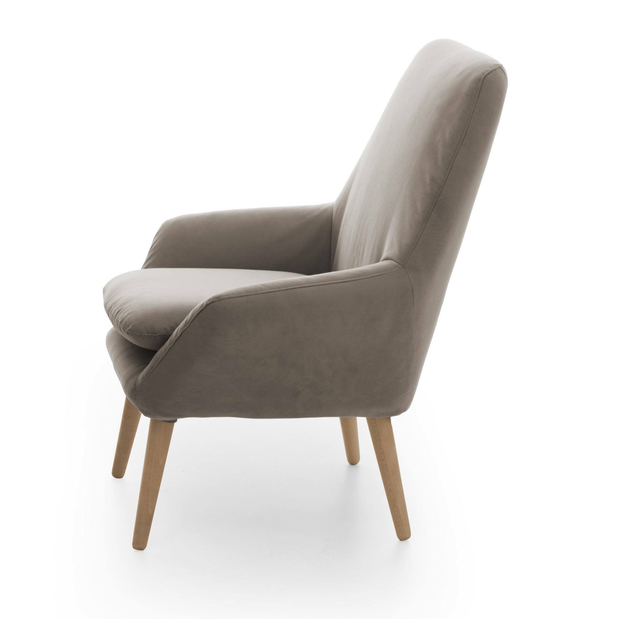 Poltrona Anido, Poltrona di design da salotto, 100% Made in Italy, Poltroncina relax in tessuto imbottito, cm 80x70h95, Tortora