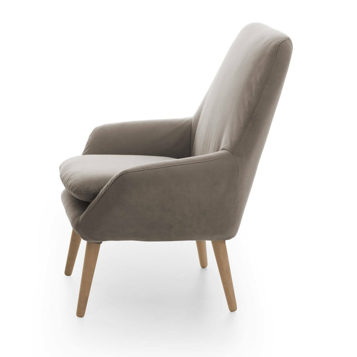 Poltrona Anido, Poltrona di design da salotto, 100% Made in Italy, Poltroncina relax in tessuto imbottito, cm 80x70h95, Tortora