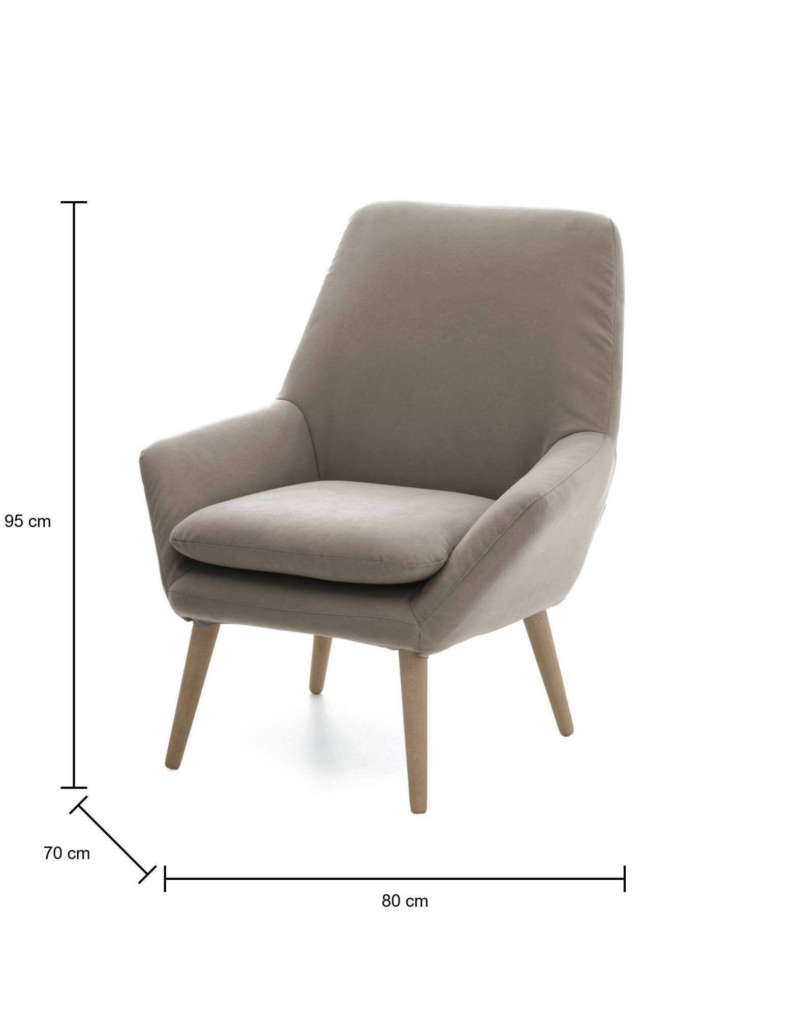 Poltrona Anido, Poltrona di design da salotto, 100% Made in Italy, Poltroncina relax in tessuto imbottito, cm 80x70h95, Tortora