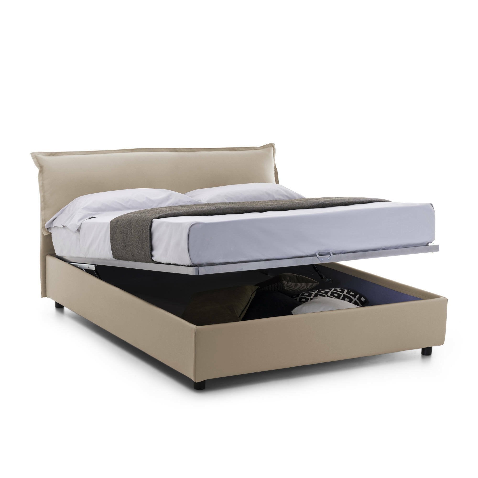 Letto matrimoniale Andyymion, Letto contenitore sfoderabile con testiera e giroLetto contenitore imbottiti, Made in Italy, adatto per materasso 160x190 cm, Beige