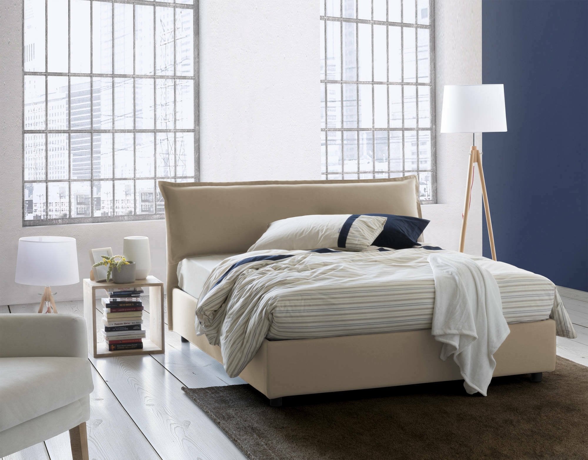 Letto matrimoniale Apaia, Letto contenitore sfoderabile con testiera e giroLetto contenitore imbottiti, Made in Italy, adatto per materasso 160x200 cm, Beige