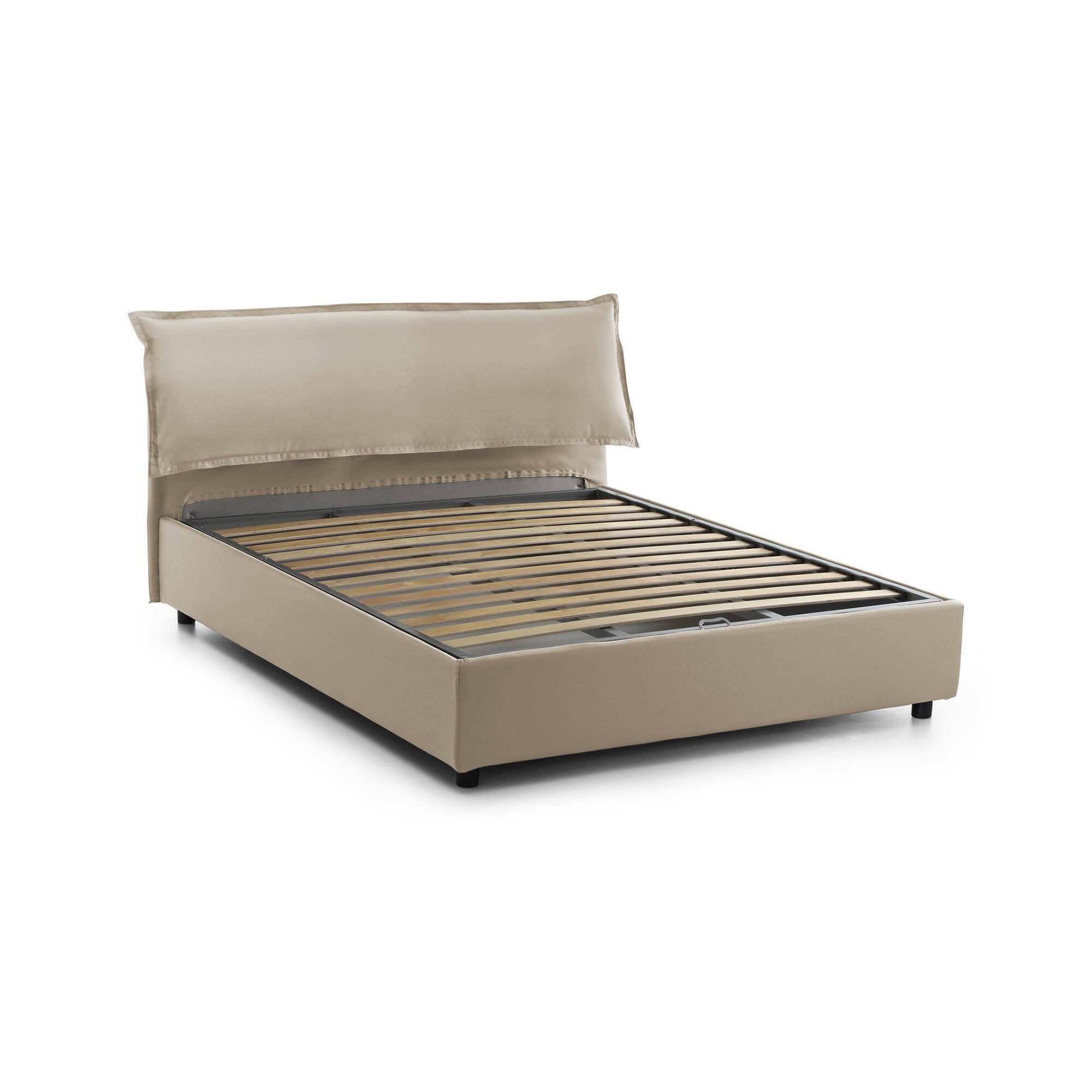Letto matrimoniale Apaia, Letto contenitore sfoderabile con testiera e giroLetto contenitore imbottiti, Made in Italy, adatto per materasso 160x200 cm, Beige
