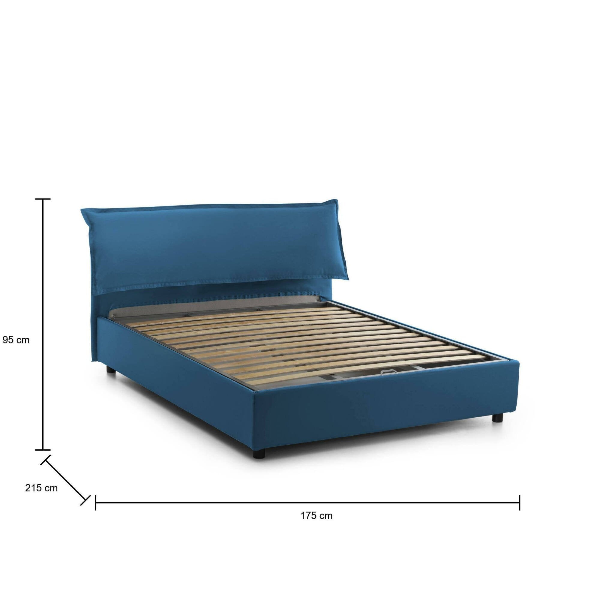 Letto matrimoniale Apaia, Letto contenitore sfoderabile con testiera e giroLetto contenitore imbottiti, Made in Italy, adatto per materasso 160x200 cm, Blu