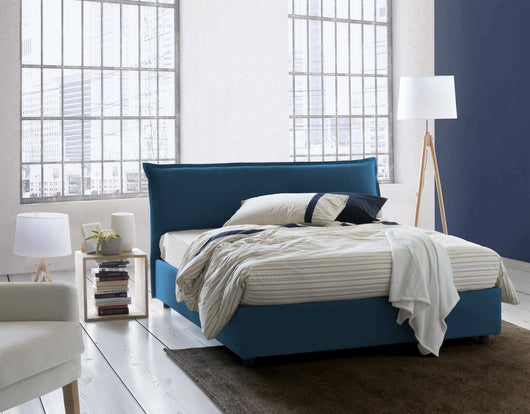 Letto matrimoniale Apaia, Letto contenitore sfoderabile con testiera e giroLetto contenitore imbottiti, Made in Italy, adatto per materasso 160x200 cm, Blu