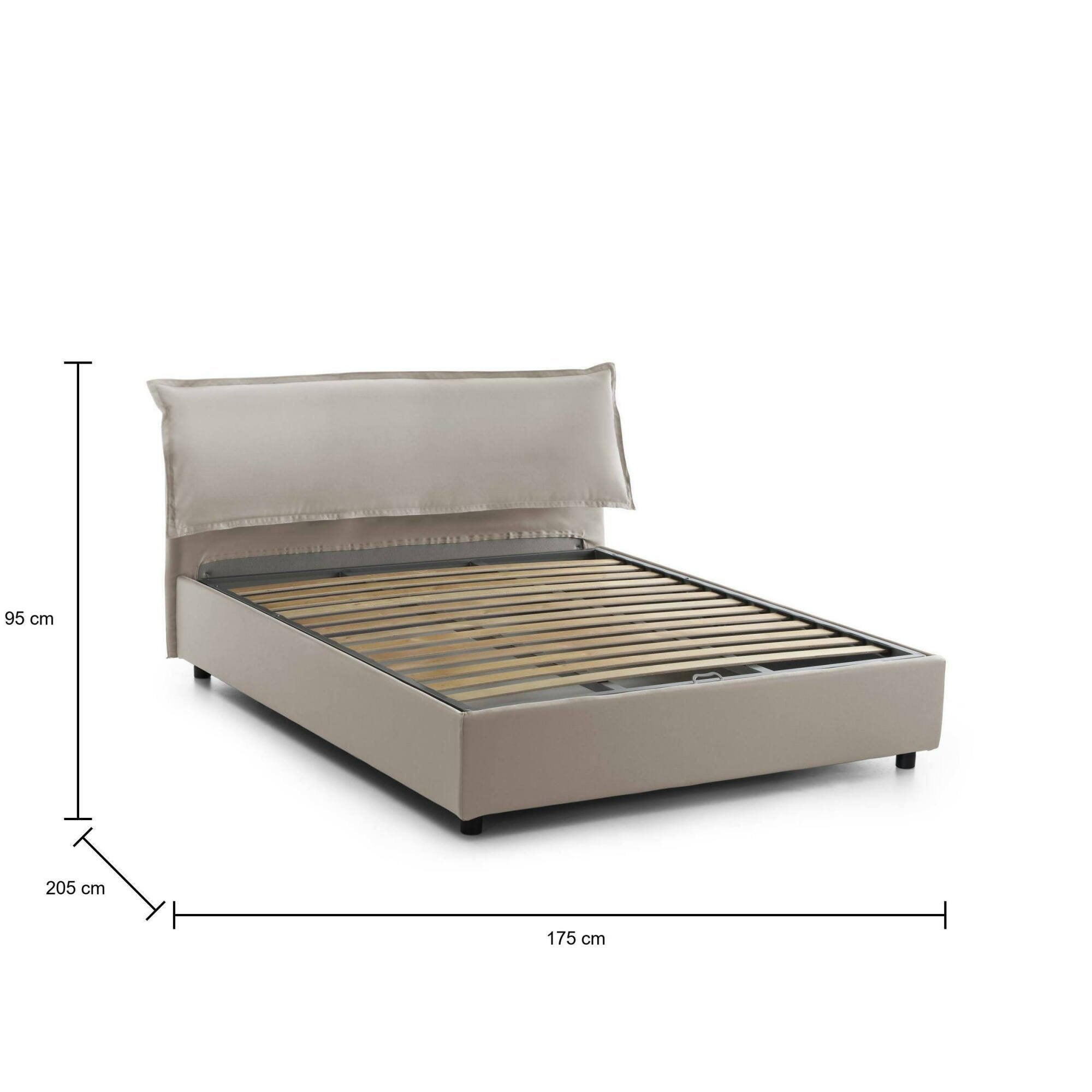 Letto matrimoniale Andyymion, Letto contenitore sfoderabile con testiera e giroLetto contenitore imbottiti, Made in Italy, adatto per materasso 160x190 cm, Tortora