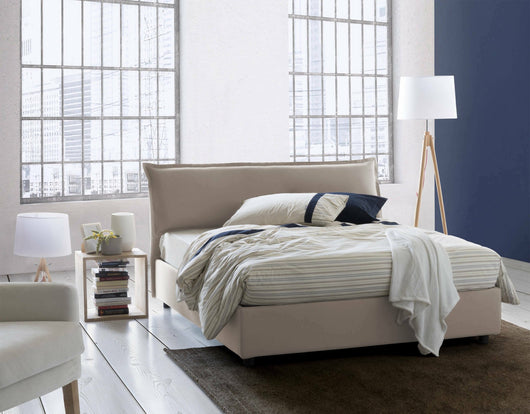 Letto matrimoniale Andyymion, Letto contenitore sfoderabile con testiera e giroLetto contenitore imbottiti, Made in Italy, adatto per materasso 160x190 cm, Tortora
