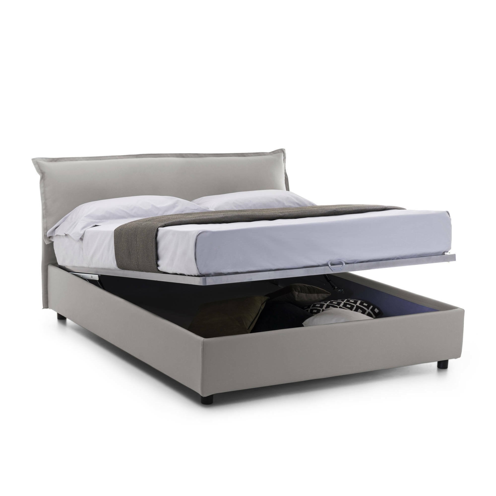 Letto matrimoniale Andyymion, Letto contenitore sfoderabile con testiera e giroLetto contenitore imbottiti, Made in Italy, adatto per materasso 160x190 cm, Grigio