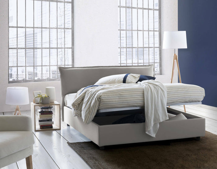 Letto matrimoniale Apaia, Letto contenitore sfoderabile con testiera e giroLetto contenitore imbottiti, Made in Italy, adatto per materasso 160x200 cm, Grigio