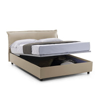 Letto matrimoniale Amilcare, Letto contenitore sfoderabile con testiera e giroLetto contenitore imbottiti, Made in Italy, con materasso 160x190 cm incluso, Beige