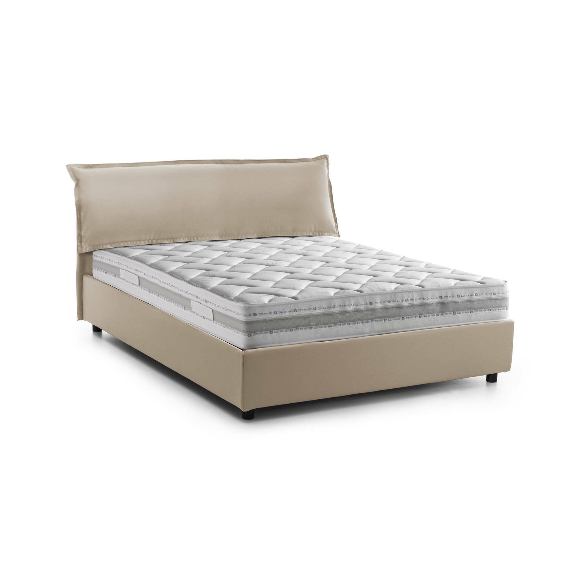 Letto matrimoniale Amilcare, Letto contenitore sfoderabile con testiera e giroLetto contenitore imbottiti, Made in Italy, con materasso 160x190 cm incluso, Beige