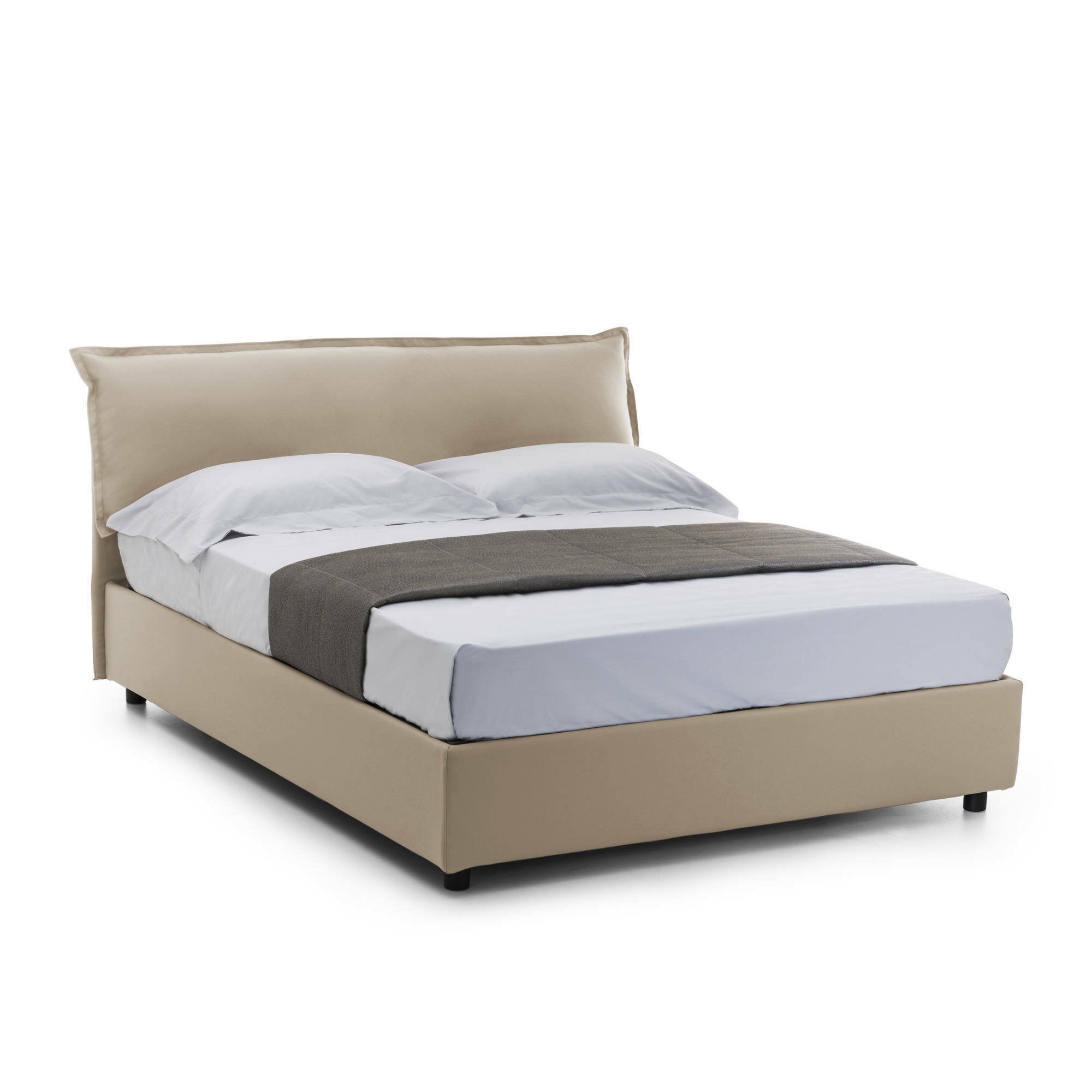 Letto matrimoniale Aishia, Letto contenitore sfoderabile con testiera e giroLetto contenitore imbottiti, Made in Italy, con materasso 160x200 cm incluso, Beige