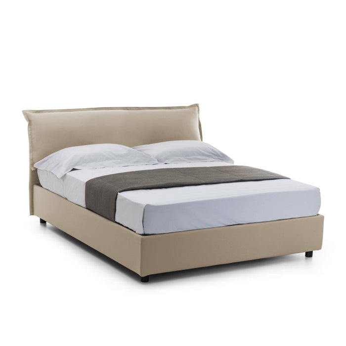 Letto matrimoniale Aishia, Letto contenitore sfoderabile con testiera e giroLetto contenitore imbottiti, Made in Italy, con materasso 160x200 cm incluso, Beige