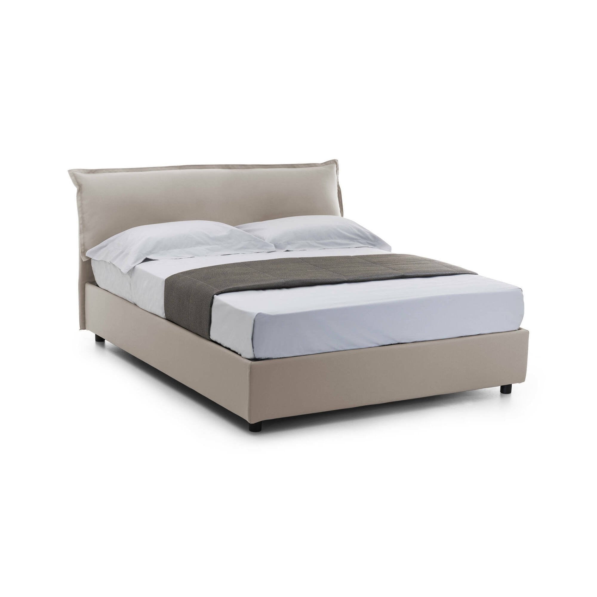 Letto matrimoniale Aishia, Letto contenitore sfoderabile con testiera e giroLetto contenitore imbottiti, Made in Italy, con materasso 160x200 cm incluso, Tortora
