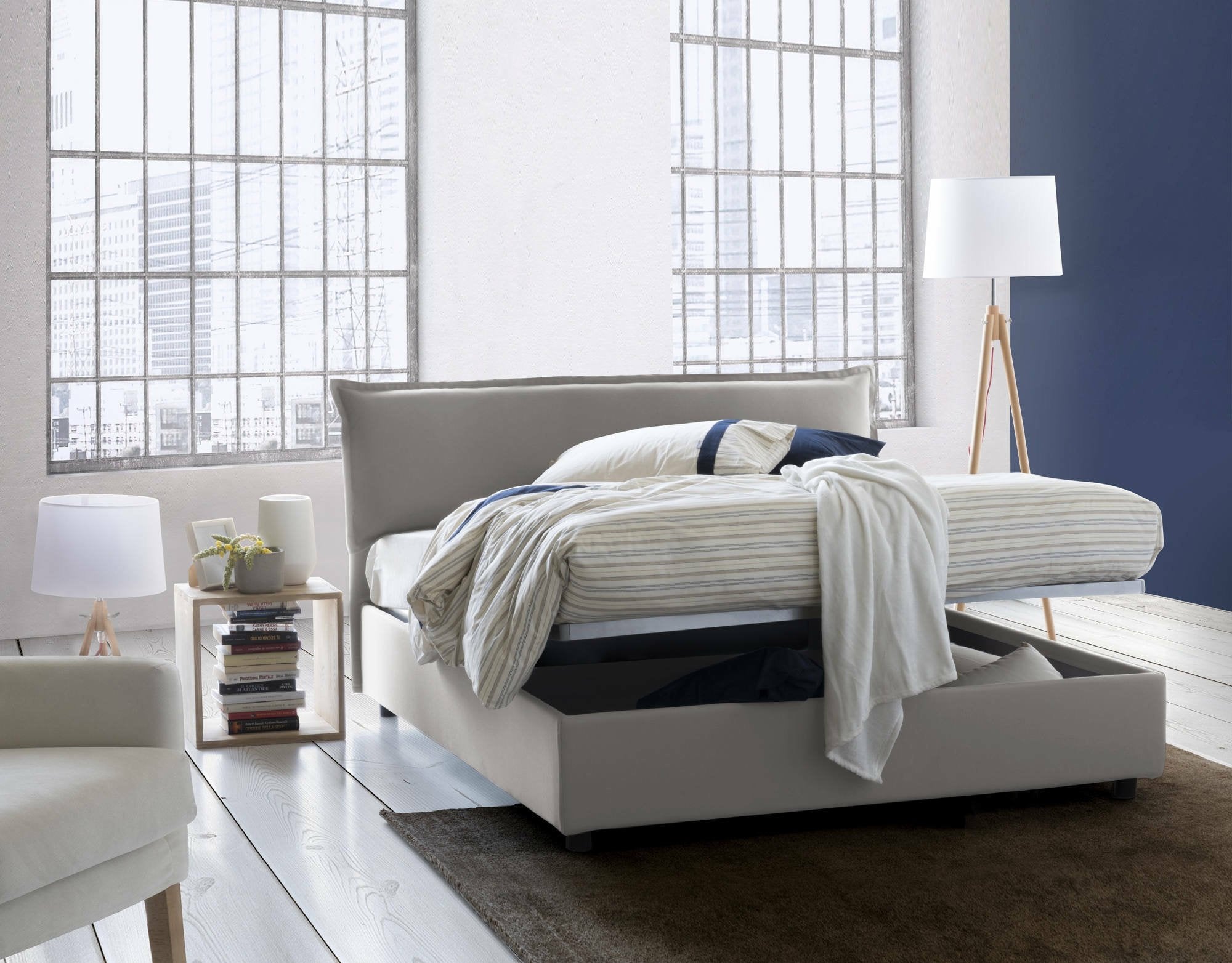 Letto matrimoniale Amilcare, Letto contenitore sfoderabile con testiera e giroLetto contenitore imbottiti, Made in Italy, con materasso 160x190 cm incluso, Grigio