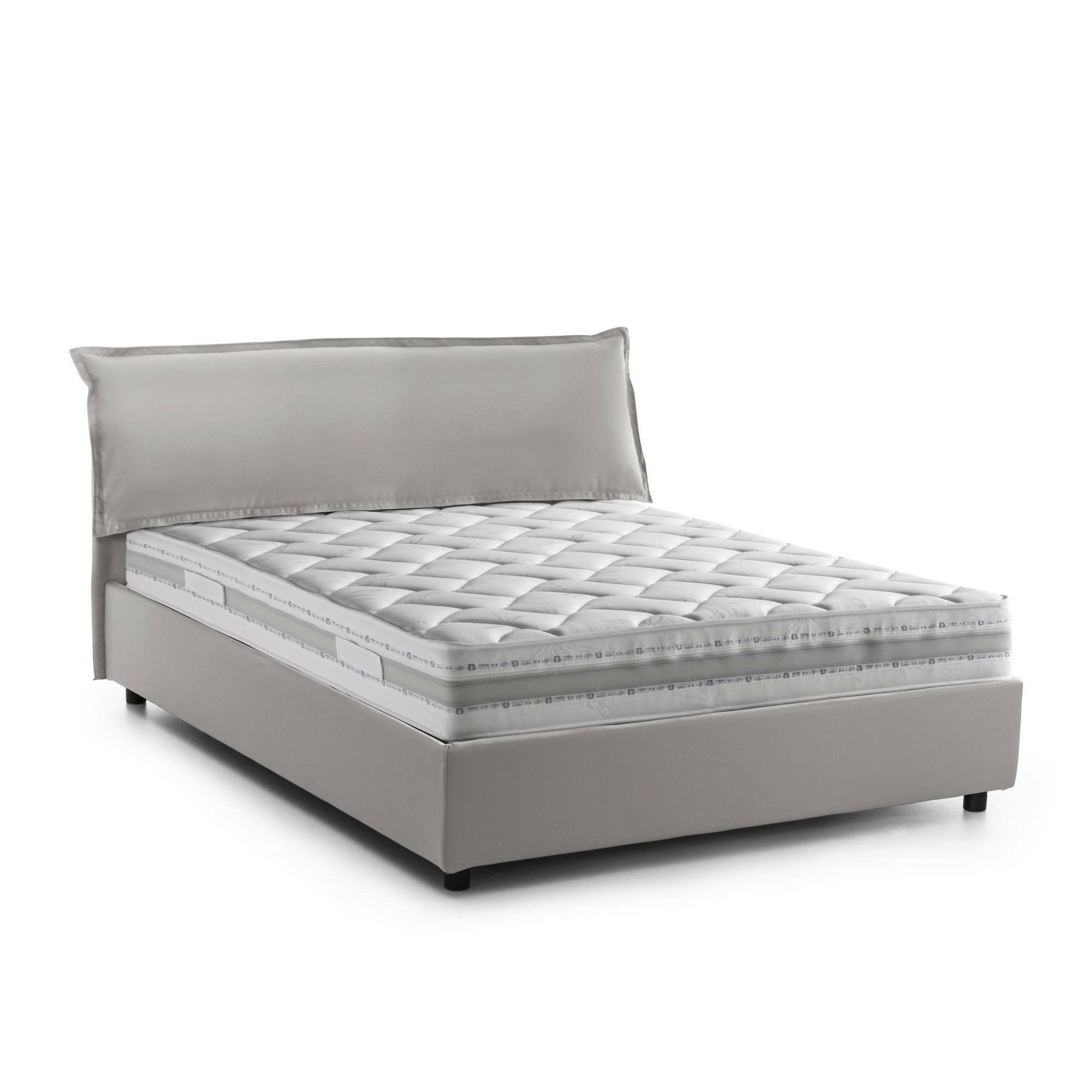 Letto matrimoniale Amilcare, Letto contenitore sfoderabile con testiera e giroLetto contenitore imbottiti, Made in Italy, con materasso 160x190 cm incluso, Grigio