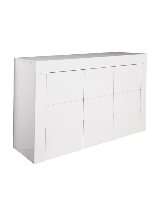 Credenza moderna a 3 ante, Buffet da cucina, Madia con scaffali, Mobile da soggiorno Porta TV, Made in Italy, cm 138x42xh84, colore Bianco Lucido