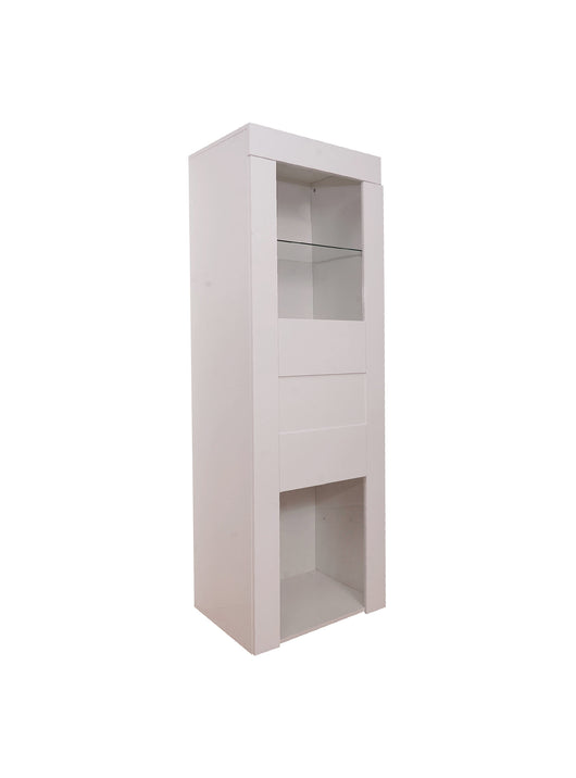Vetrina 0, Mobile da soggiorno con vetrina, Crsitalliera con ripiani, Credenza moderna, Made in Italy, Cm 61x42h171, Bianco Lucido